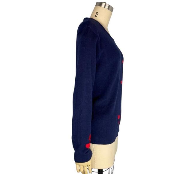 Vintage LeRoy Knitwear Navy Blue Heart Appliqué Crewneck Sweater Womens - Picture 2 of 4